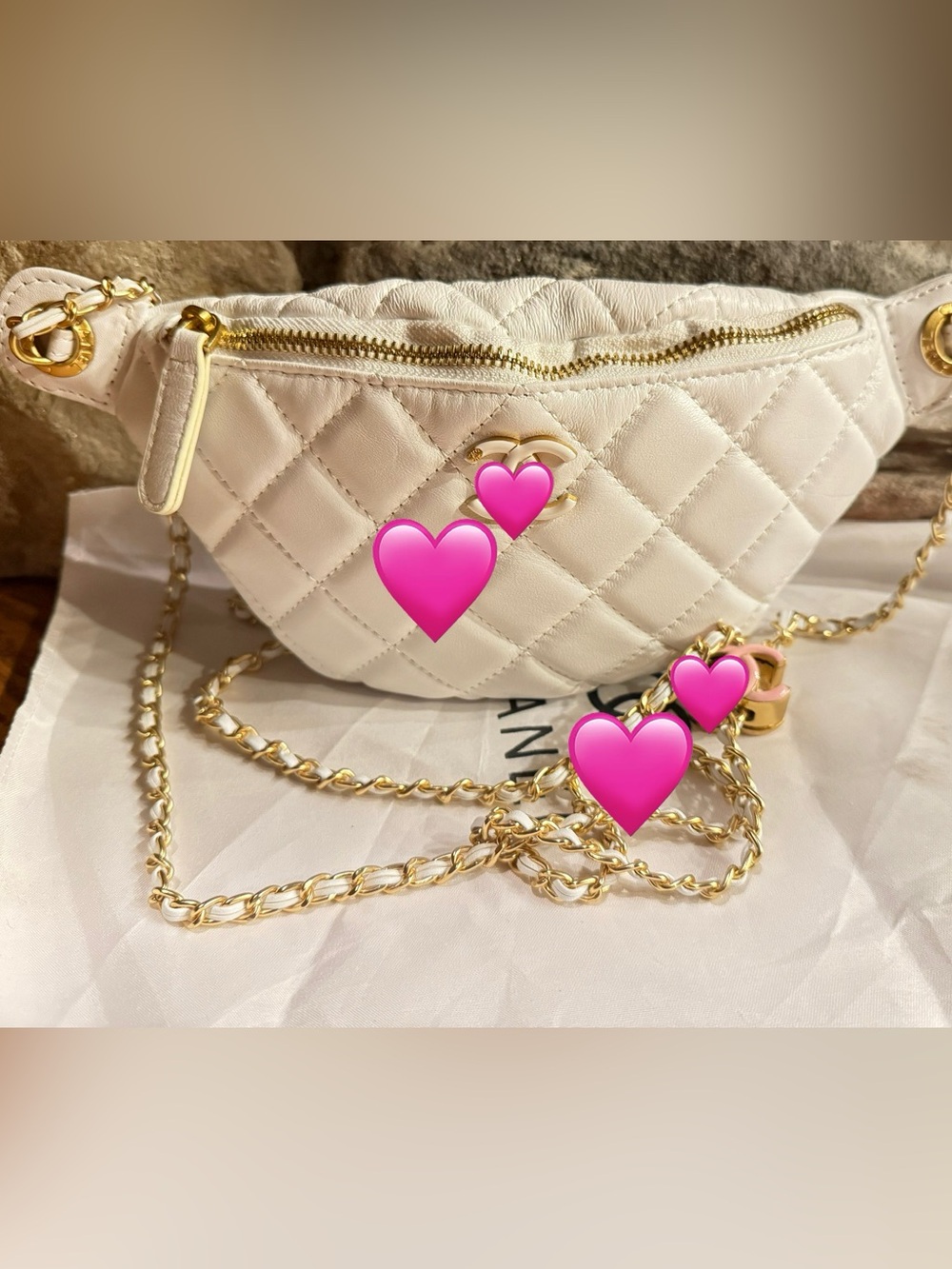 White Quilted Crossbody/ Bum Bag belt with pink logo